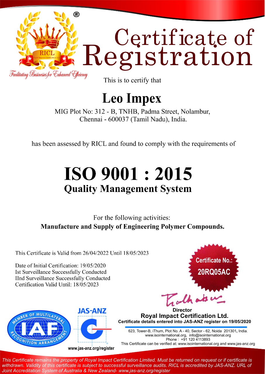 ISO 9001:2015 Certificate of Registration for Leo Impex